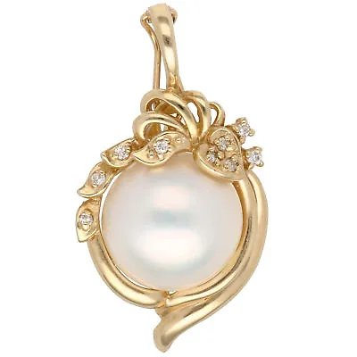 14K Yellow Gold Mabe Pearl Pendant With Diamonds • $550