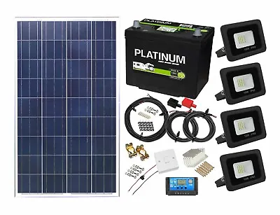 £66.99 • Buy Solar Powered Lighting Kit Sheds Garage Off Grid Battery, Panel, Light, Cables