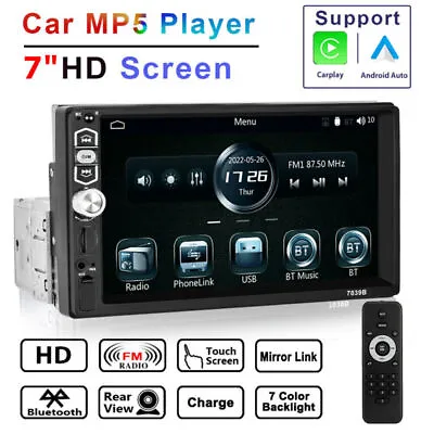 Single 1Din 7  Car Stereo Radio Apple Carplay Bluetooth Touch Screen MP5+ Remote • £36.95