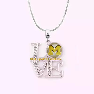 NCAA Michigan Wolverines 925 Sterling Silver Team Love Necklace With Rhinestones • $10