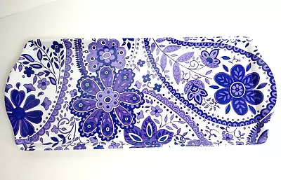 Melamine Bella Lux Tray Purple Paisley Florals Lavender White 15  Long Rectangle • $13