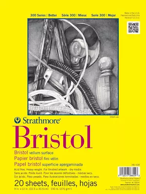 Strathmore 300 Series Bristol Paper Pad Vellum Tape Bound 9X12 Inches 20 She • $30.08