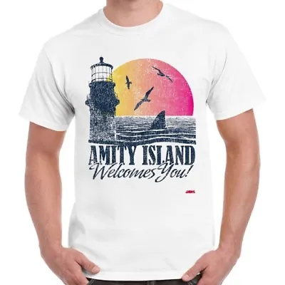 £6.95 • Buy Amity Island Welcomes You Jaws 70s Film Quints Movie Vintage Retro TShirt 2276
