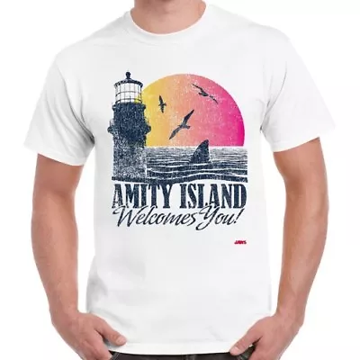 £6.95 • Buy Amity Island Welcomes You Jaws 70s Film Quints Movie Vintage Retro TShirt 2276