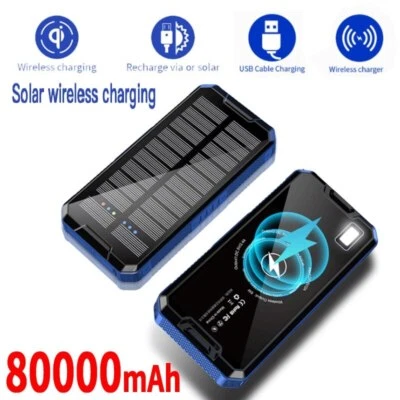 $22.56 • Buy Solar Wireless Power Bank 80000mAh High Capacity Portable External Charger Fast