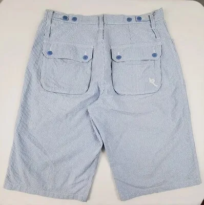 Rocawear Men's Blue White Seersucker Shorts 34W 25L Button Pockets Cotton Blend • $15.99