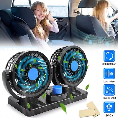 Car Truck Fan Dual Head 2-Speed Dashboard Rotation Cooling Fan Air Cooler 12V UK • £9.92