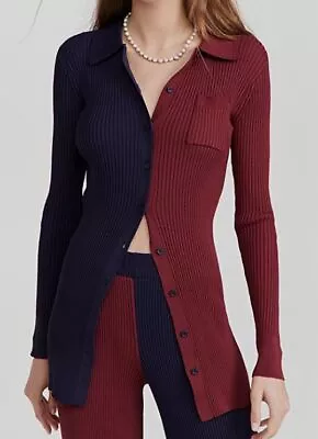 $66.48 • Buy $165 Staud Women's Blue Red Milton Color Blocked Long Sleeve Shirt Top Size XL