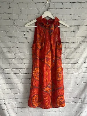 M&S X Zandra Rhodes Satin Shift Dress High Neck Twist Size 10 Occasion • $35.36