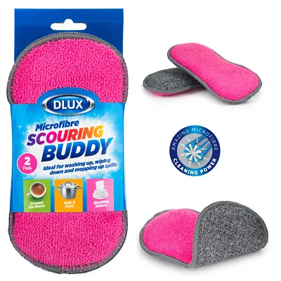 2 Microfibre Sponge Scourers Cleaning Pad Non Scratch Dual Side Scrubber Kitchen • £3.49