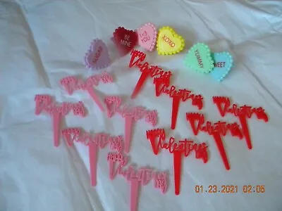 Small Lot Of Valentines Cake Toppers/picks - Heart Rings & Happy Valentines Day • $5