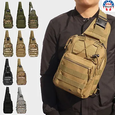Tactical Backpack Mens Bag Outdoor Shoulder Travel Hiking Molle Sling Chest Pack • $13.99