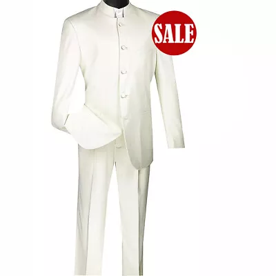 HAS TO GO! Sharp Banded Collar Nehru Church Suit IVORY Size 44 Regular $299+ • $62.95