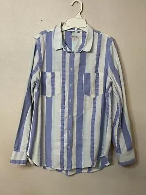 Merona Top Women Xl White Blue Collar Button Up Pockets India Cotton • $6.99