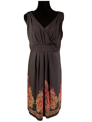 $15.99 • Buy Cato Fit & Flare Hi Waist Dress Size L Black/Colorful Paisley Sleeveless