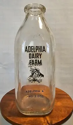 TSPQ Adelphia Diary Farm New Jersey NJ Cow Head Square Pyro Milk Bottle Farm Pic • $24.99