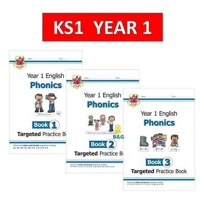 KS1 Year 1 English Targeted Practice Book Phonics 3 Books Bundle Ages 5-6 Cgp • £18.99