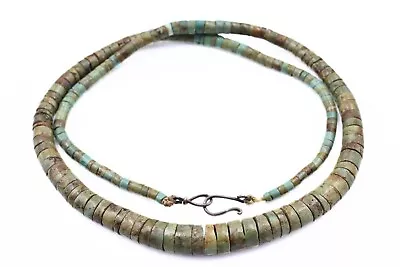 Old 50's Santo Domingo Sterling Silver Vintage Royston Turquoise Heishi Necklace • $169