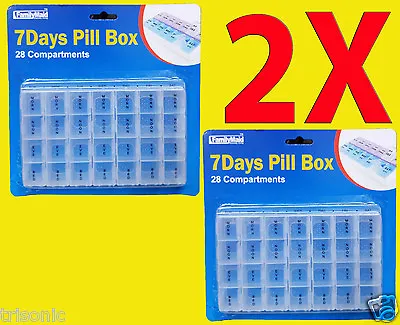 Lot Of Two Pill Box 28 Small Compartment 7 Day Medicine Storage Organizer Case • $7.99