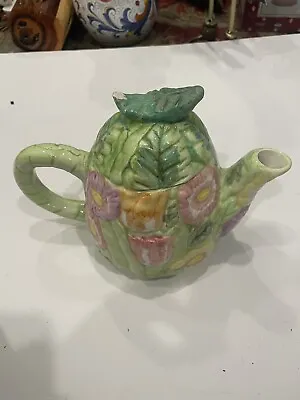 Vtg Tulip Pansy Flowers Tea Pot Hand Painted Ceramic CBK 1991 Spring Green • $7.50