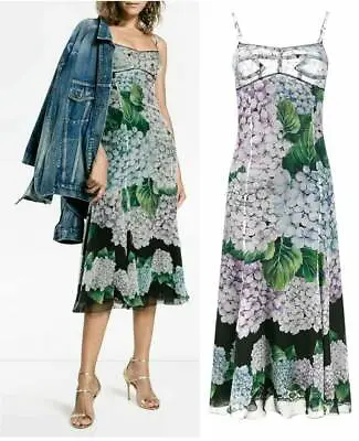 AUTH RARE SS2017 Dolce & Gabbana Hydrangea Floral Printed Bustier Silk Dress 38  • $794