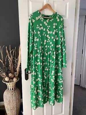 Ladies F&F Plus Size 22 Maxi Dress Green Floral Long Round Neck Sleeve Peplum • £6.99