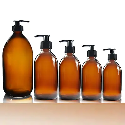 £20.99 • Buy 150ml 200ml 300ml 500ml 1000ml Amber GLASS Bottles Lotion Pump - Soap Dispenser