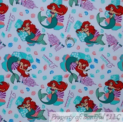 BonEful FABRIC FQ Cotton KNIT White Red The Little Mermaid Disney Girl Ocean Sea • $12.50