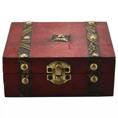 Vintage Wooden Treasure Chest Storage Box Lock Organizer Case Foldable 2771 • $19.02