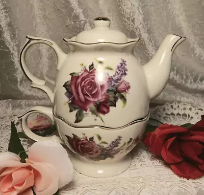 Vintage-Look Tea For One Ivory & Roses Teapot & Teacup Set (Slightly Imperfect) • $11.99