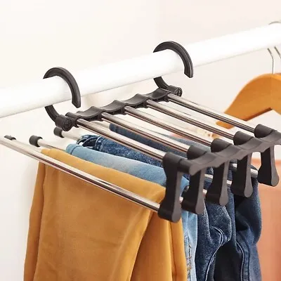 5 In 1 Pants Rack Shelves Multi-functional Stainless Steel Wardrobe Magic Hanger • $6.49