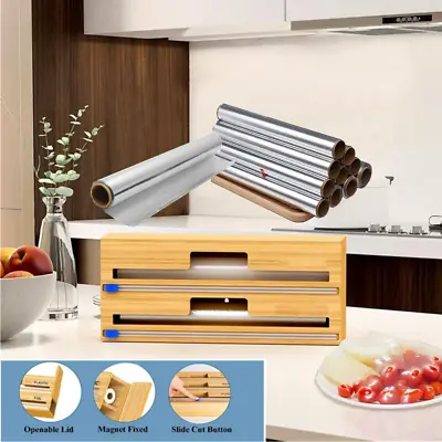 £26.59 • Buy Aluminum Foil Dispenser Case Kitchen Food Wrap Cling Film Cut Storage Bamboo Box