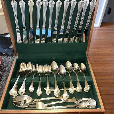 Royal Gallery Japan Gold Plated Flatware Set 65Pc Set! Plus Box Service For 12 • $49.99