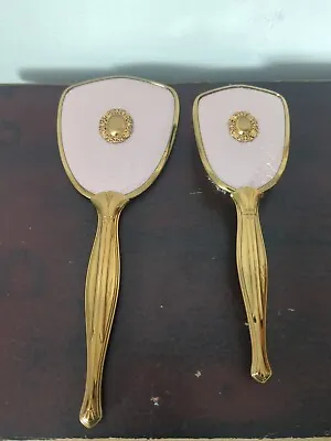 Vintage Hand Held Vanity Mirror And Hair Brush Set Gold & Lavender  • $19.99