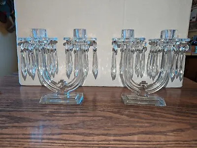 Antique Pair Of Prismed Double Candelabra • $49
