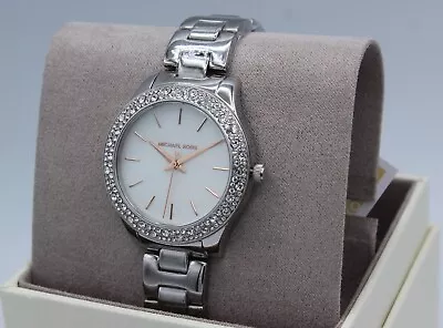 New Authentic Michael Kors Liliane Silver Crystals Mop Women's Mk4556 Watch • $109.99