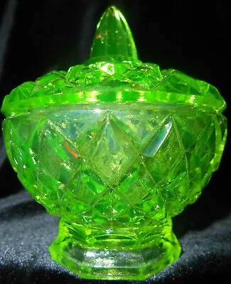 Green Vaseline Uranium Glass Covered Candy Dish Coffee Sugar Jar Cracker Mustard • $31