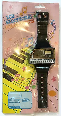 1980s Digital LCD Electronic Piano Watch Black New Old Stock Packaging Vintage • $120