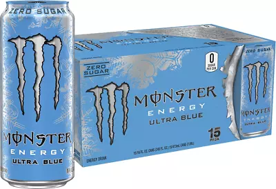 Monster Energy Ultra Blue Sugar Free Energy Drink 16 Ounce (Pack Of 15) • $36.23