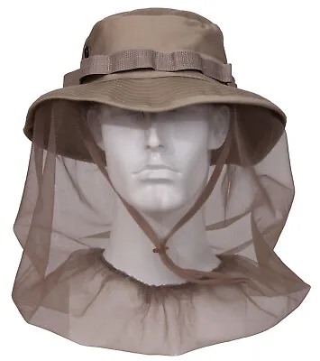 Khaki Boonie Hat With Mesh Mosquito Netting - Insect & Bug Outdoor Head Net Hats • $22.99