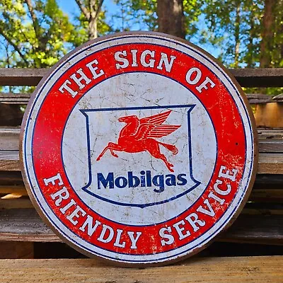 MOBILGAS FRIENDLY SERVICE TIN SIGN Home Wall Décor Shop Garage Vintage Oil Mobil • $14.44