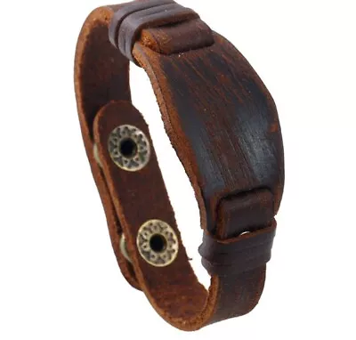 MEN/ Women Vintage Hexagon Brown Genuine Leather Wristband/ Leather Bracelet • $10.99