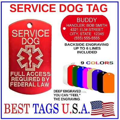 $5.95 • Buy Service Dog Collar Tag ID Red Personalized Engraved USA Made $5.95 FREE Shipping