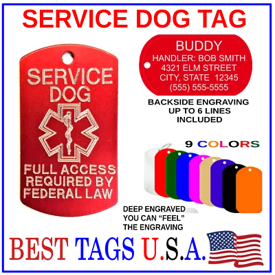 $5.95 • Buy Service Dog Collar Tag ID Red Personalized Engraved USA Made $5.95 FREE Shipping