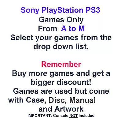 £18 • Buy Sony PlayStation 3 PS3 Games Only - Choose Games From Drop-Down 0-9, A-M List
