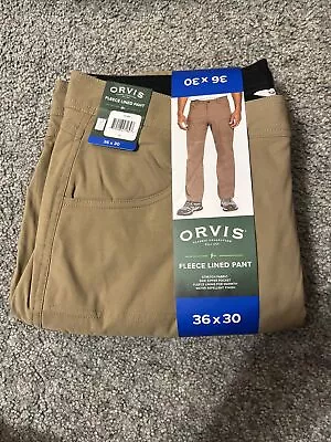 Men's Orvis Tan/Brown 36X30  Fleece Lined Pant Stretch Fabric Water Repel NWT • $20