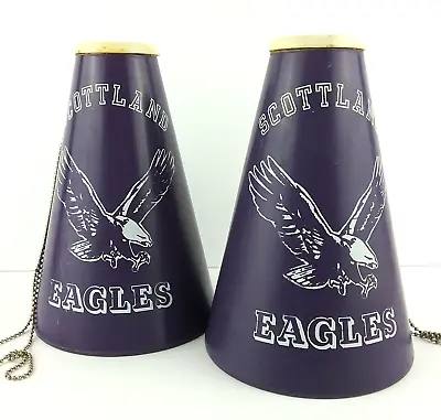 Vintage Purple Megaphone Of Scottland Eagles 7  Tall Set Of 2 With Metal Chains • $28.50