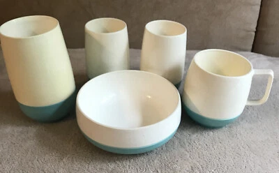 $7.99 • Buy Vtg 1960's Vacron Vacuum Tumblers & Bowl Bopp-Decker Turquoise Set Of 5