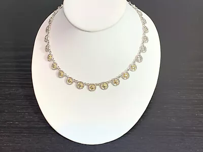 Judith Ripka NWT Signed JR Sterling Silver 925/18kt 10 Diamond Choker Necklace • $599.95