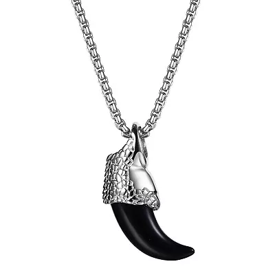 Men Boys Gothic Wolf Tooth Fish Head Stainless Steel Pendant Necklace Chain 22  • $8.54